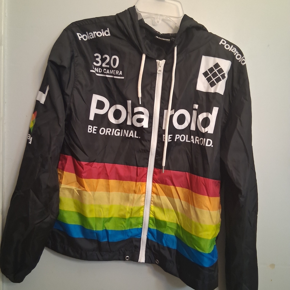 Polaroid Kids Black Jacket with Rainbow Stripes